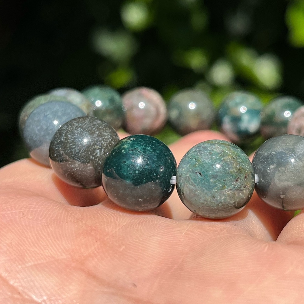 14mm stretchable moss agate bracelet‎